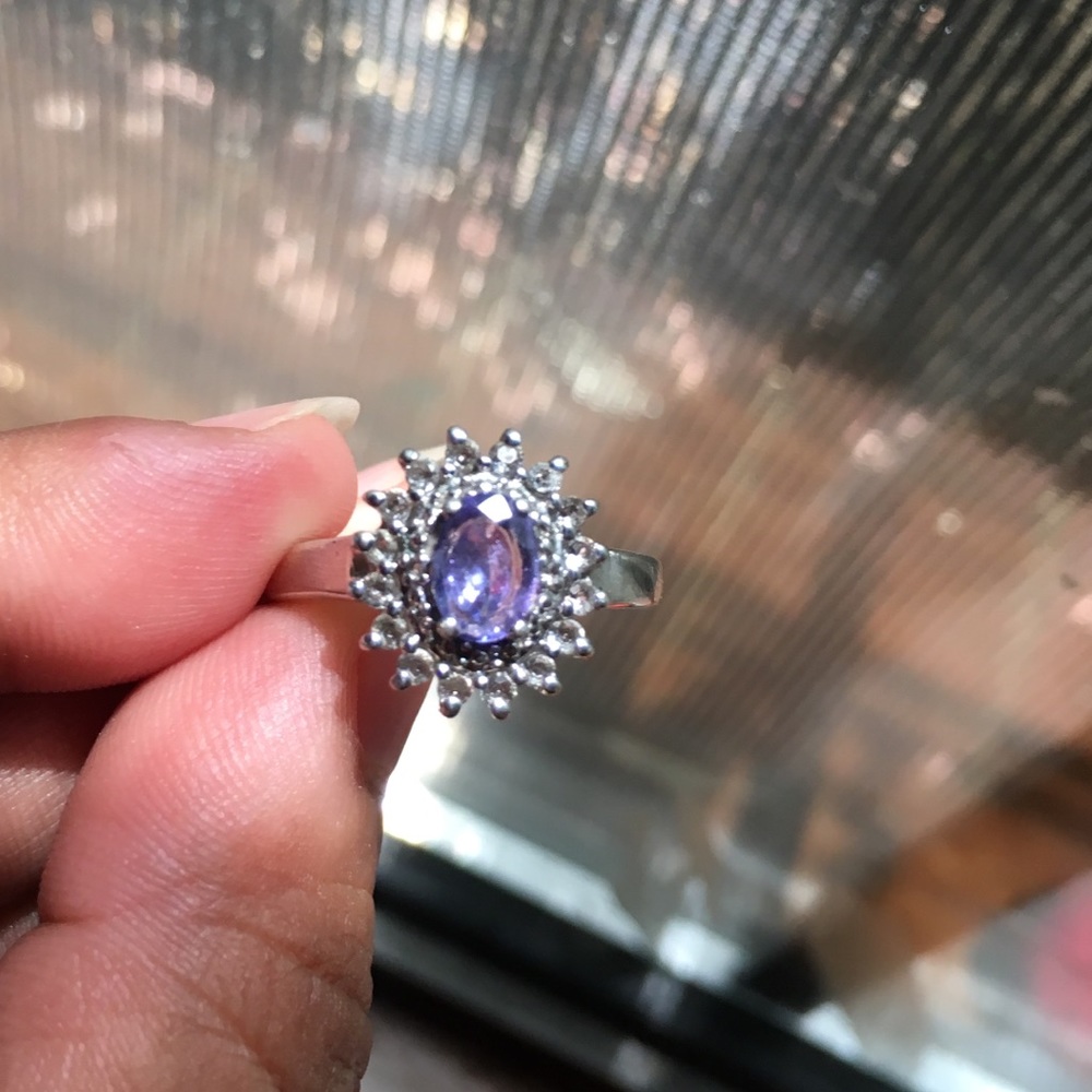 Tanzanite & white Topaz silver 925 Size 7 Ring